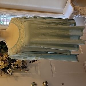 Camille & Co. light aqua lace trim shoulder top long sleeves size XL EUC